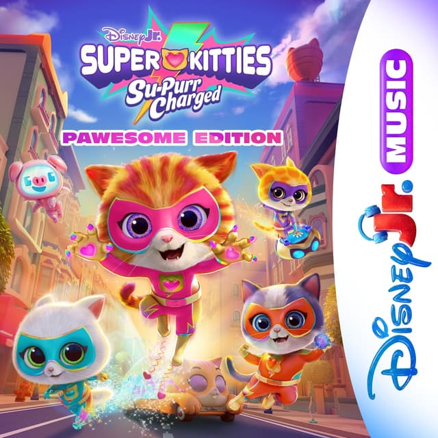 Album cover art for Disney Jr. Music: SuperKitties Su-Purr Charged Pawesome Edition
